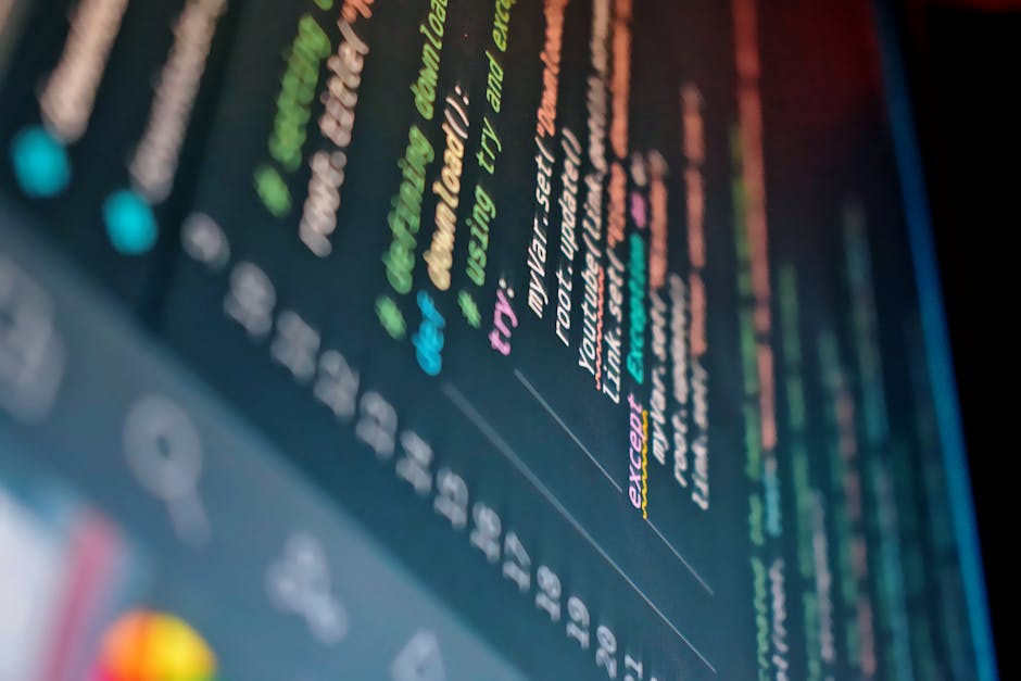 Vibrant close-up of a computer screen displaying color-coded programming code